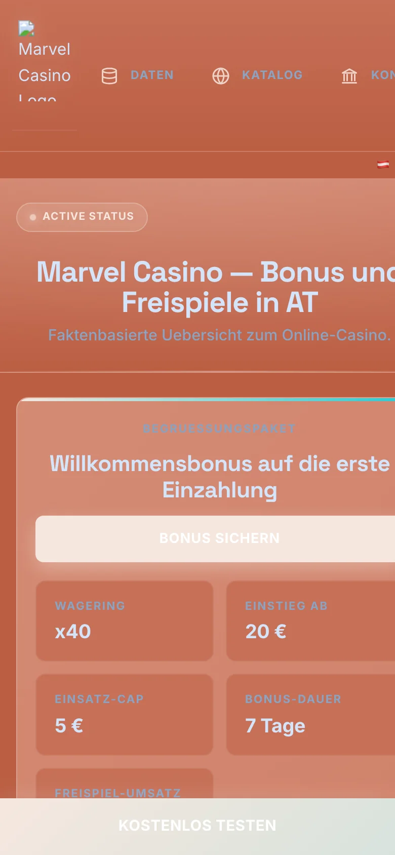 Marvel Casino mobile lobby screenshot