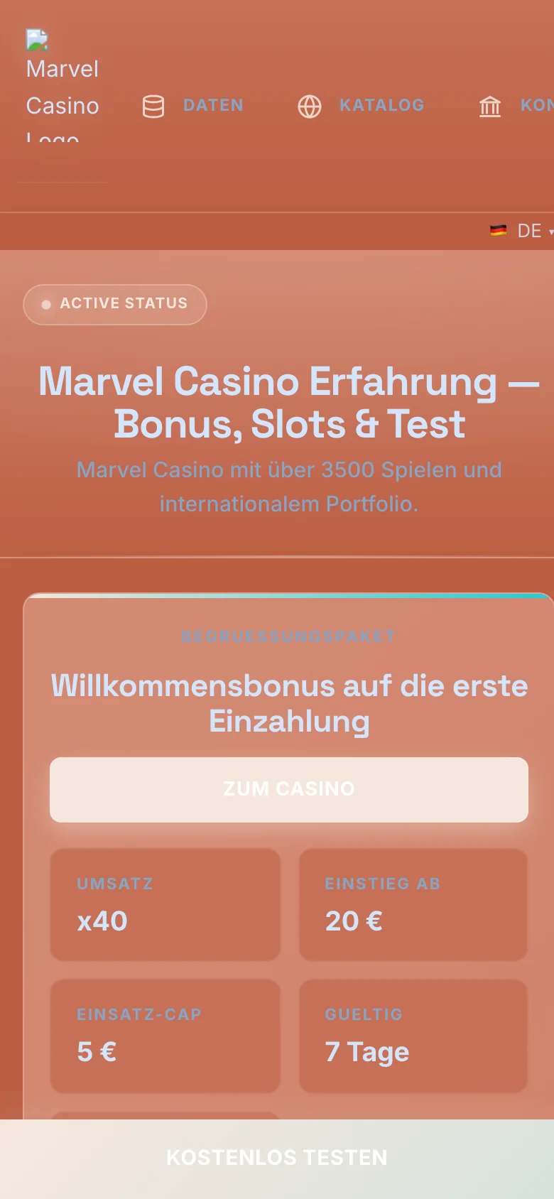 Marvel Casino mobile lobby screenshot