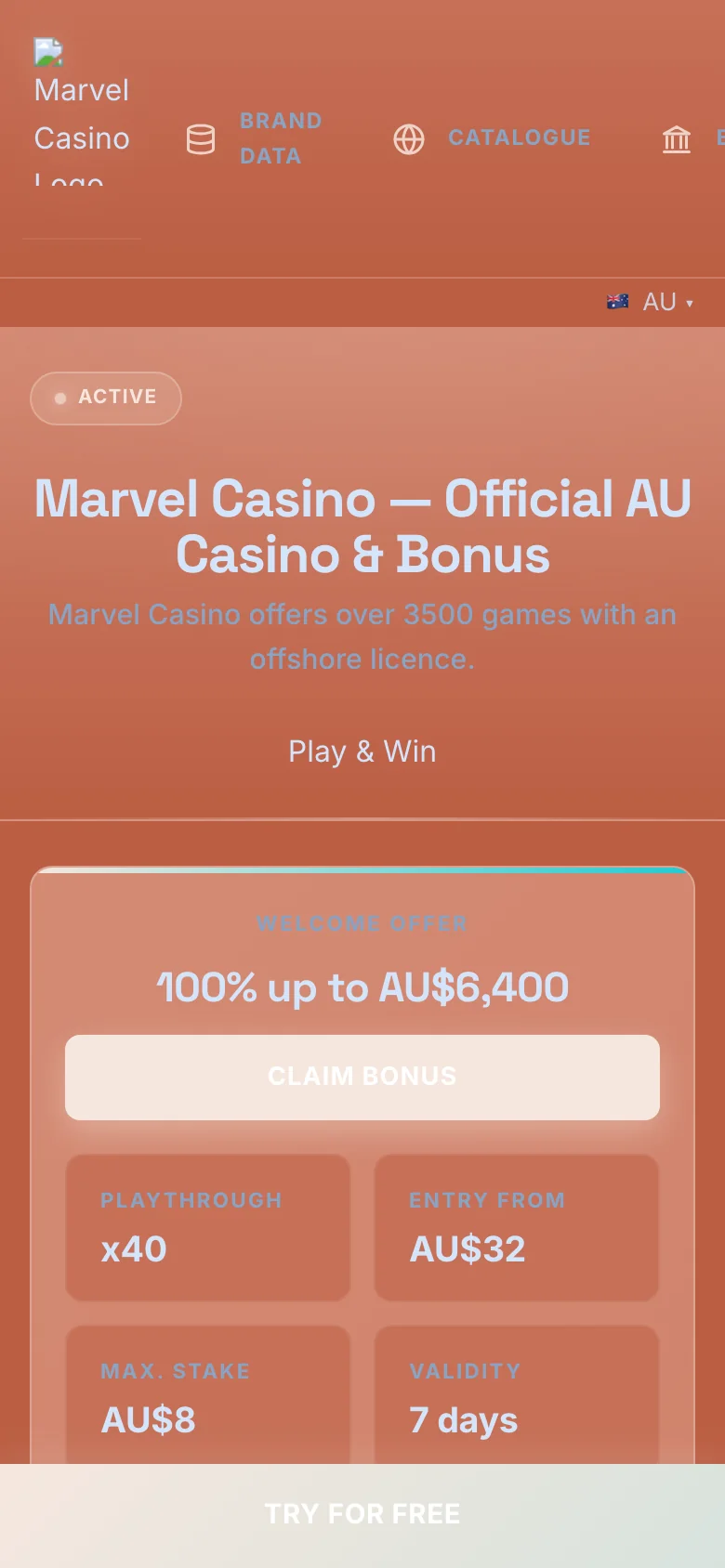 Marvel Casino mobile lobby screenshot