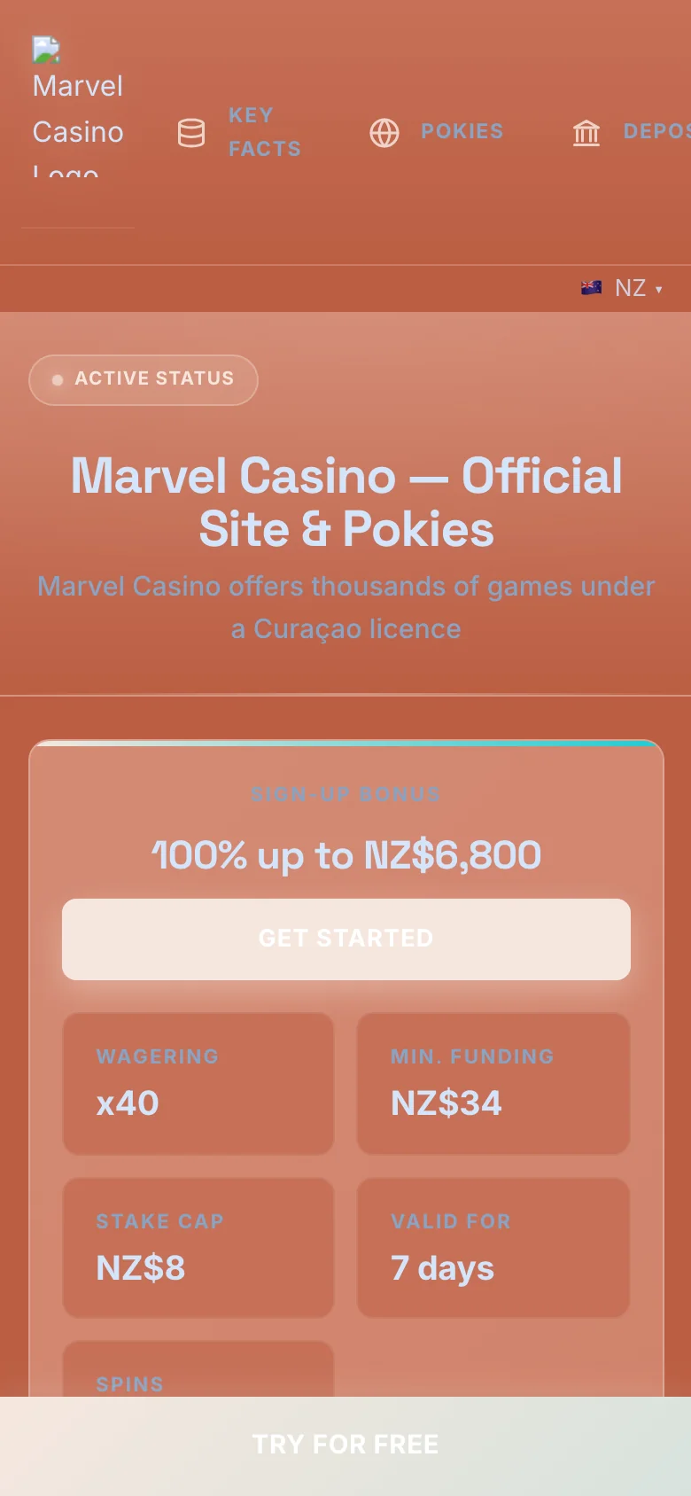 Marvel Casino mobile lobby screenshot