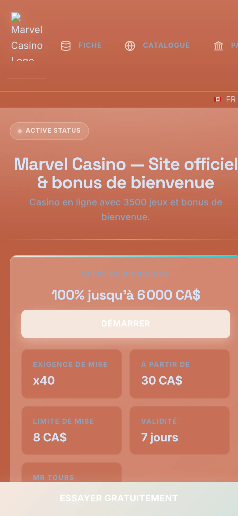 Marvel Casino mobile lobby screenshot
